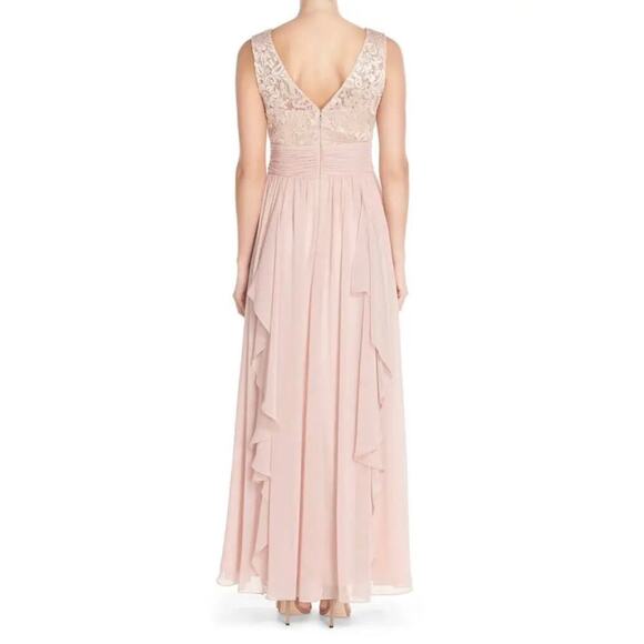 Eliza J Lace Bodice Chiffon Ruffle Tiered Maxi Gown in Blush Pink Size 4 - Picture 9 of 12